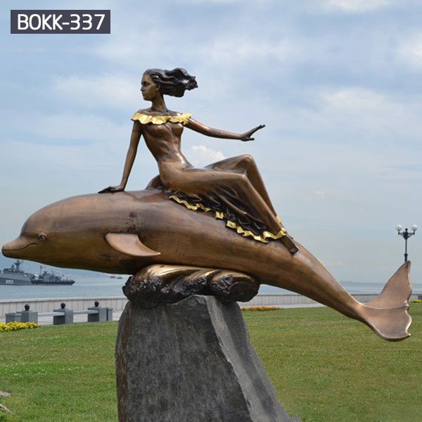 Buy mermaid nude woman and fish bronze sculptures for garden lawn decor