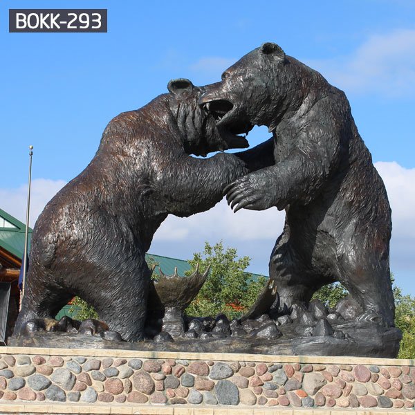 Fighting life size grizzly bear bronze casing garden statues outdoor decor