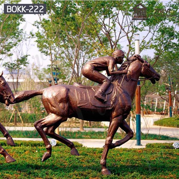 Life Size Cowboy Bronze Racing Horse Statue for Sale BOKK-222